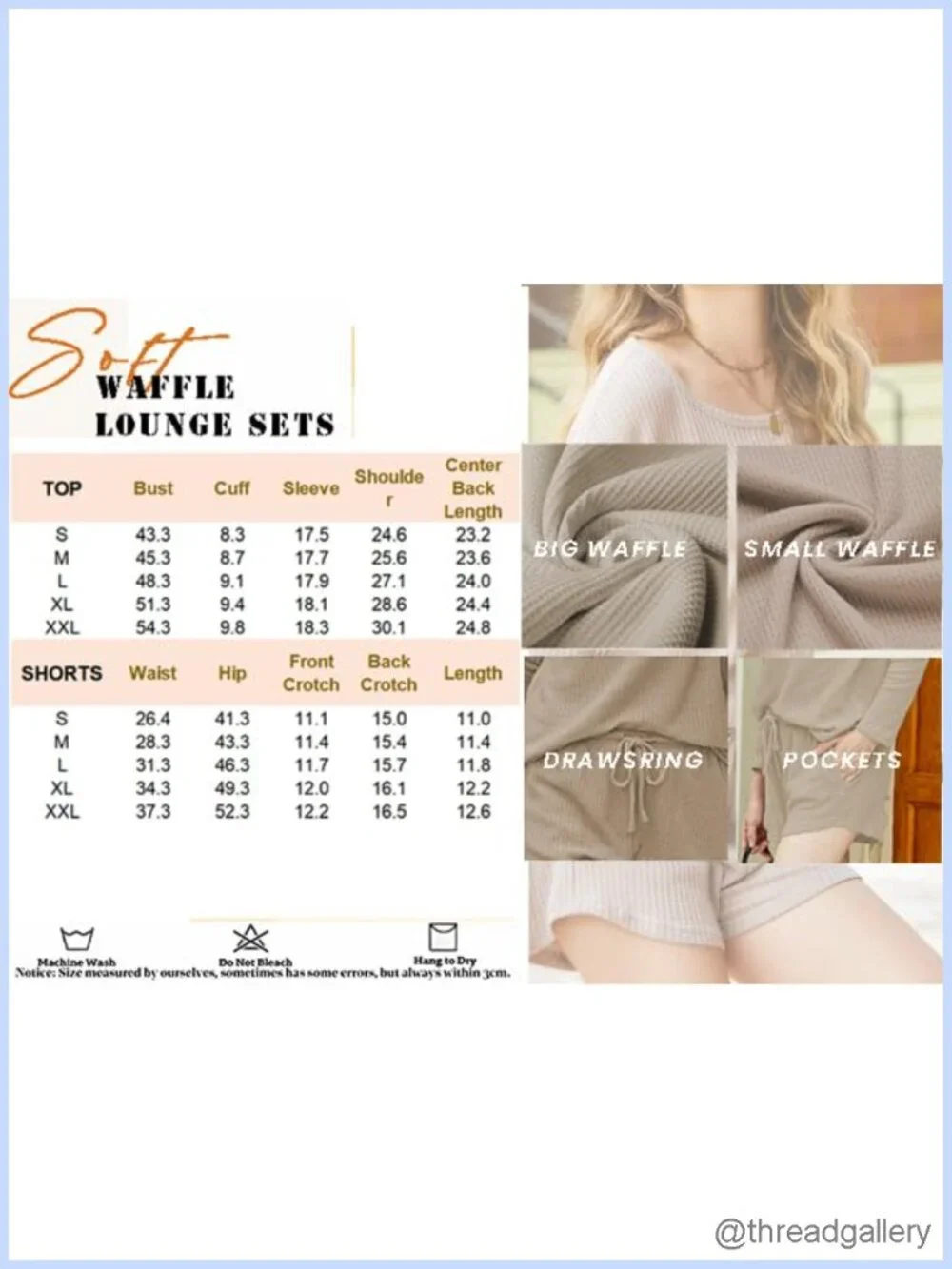 Waffle Knit Pajama Set Long Sleeve Top & Shorts Lounge Set